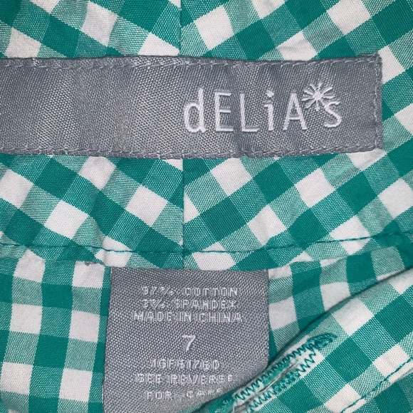 dEliA*s green checkered short size 7 pleated ADORABLE Heart Buttons! - Picture 5 of 10